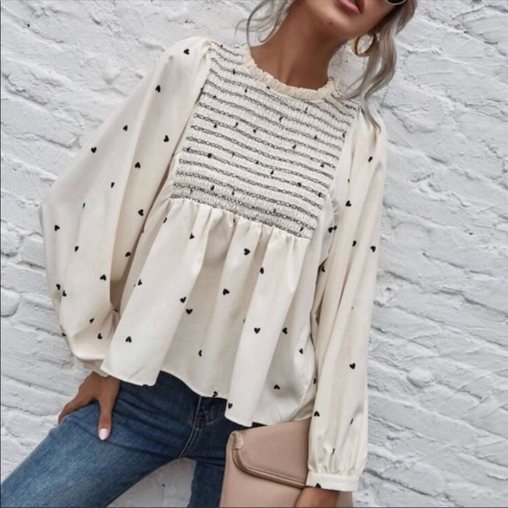 New Heart Polka Dot Print Chiffon Blouse Top